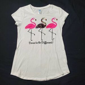 Justice Girls Youth 10 Large white flamingo Top